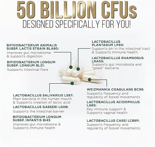 Miniatura 3 de Probióticos 50 mil millones de UFC + 10 cepas  Mezcla diaria de lactobacilos probióticos para apoyo inmunológico, digestivo y de salud intestinal,