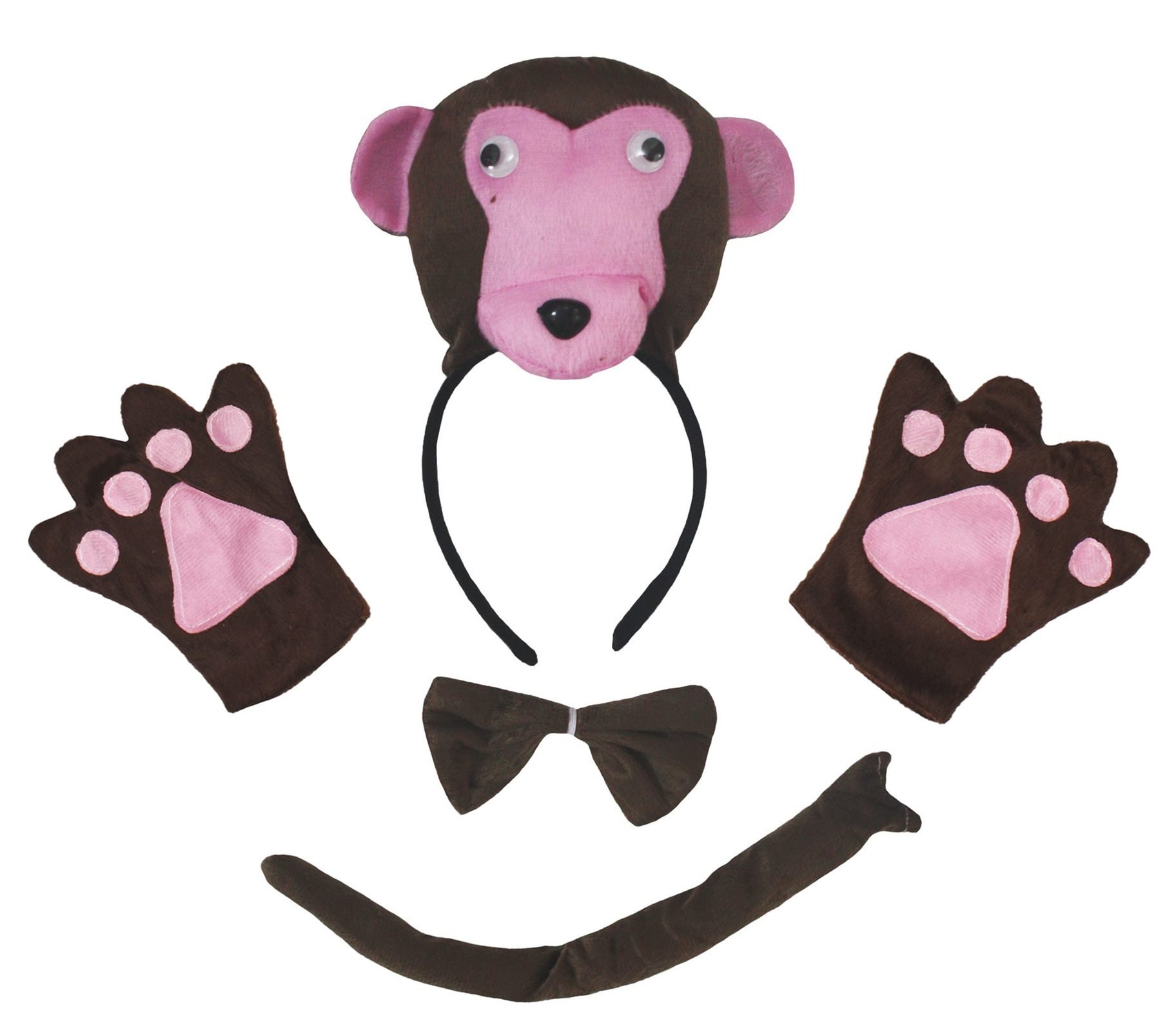 Petitebella 3D Brown Monkey Headband Bowtie Tail Gloves Children Costume Party (One Size)