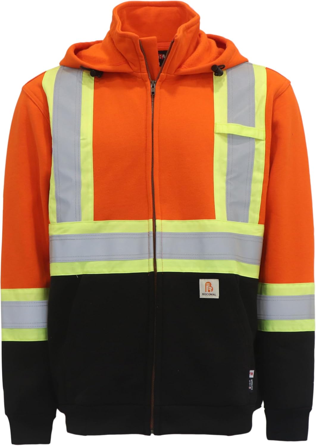 BOCOMAL FR Hoodies High Visibility 14oz Fleece Heavyweight Hi-vis Jackets Flame Resistant Reflective Hooded Sweatshirts