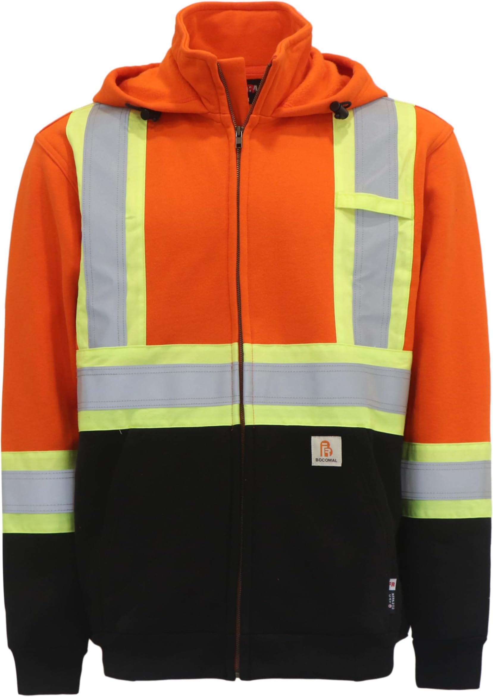 BOCOMALFR Hoodies High Visibility 14oz Fleece Heavyweight Hi-vis Jackets Flame Resistant Reflective Hooded Sweatshirts