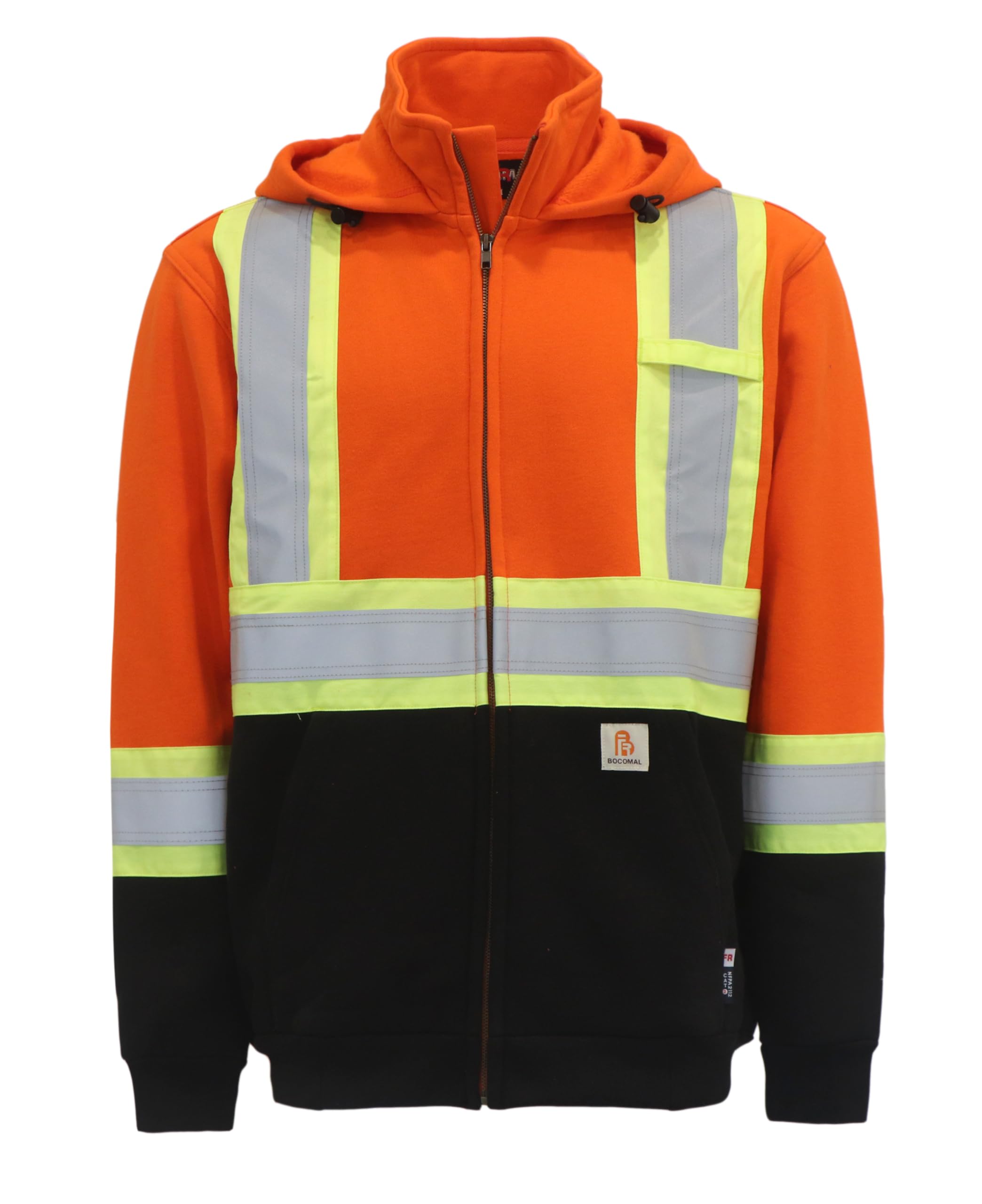 BOCOMALFR Hoodies High Visibility 14oz Fleece Heavyweight Hi-vis Jackets Flame Resistant Reflective Hooded Sweatshirts