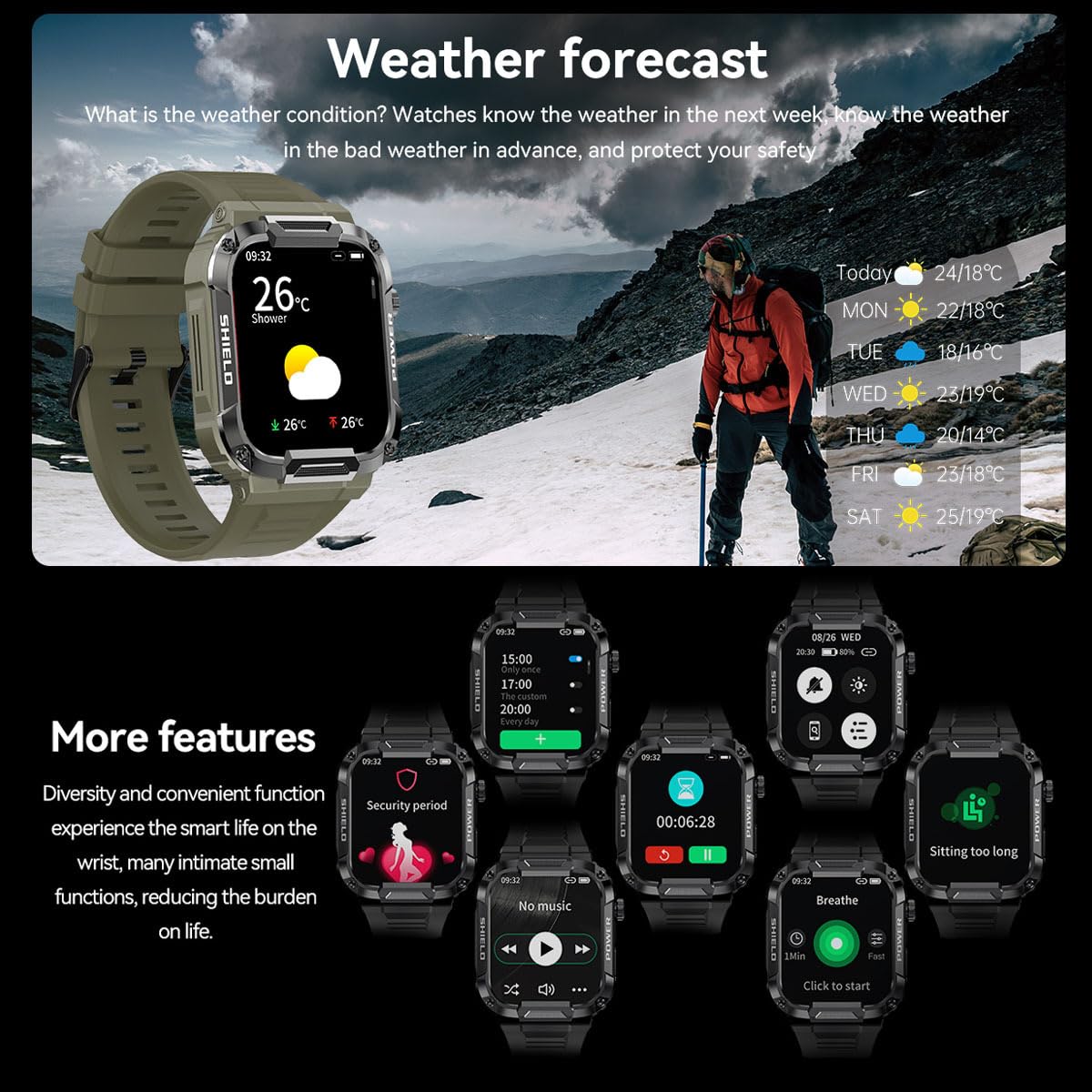 Reloj inteligente militar al aire libre con función de teléfono, reloj inteligente para hombre, podómetro, reloj para hombre, con medición de frecuencia cardíaca, presión arterial, monitor de sueño,