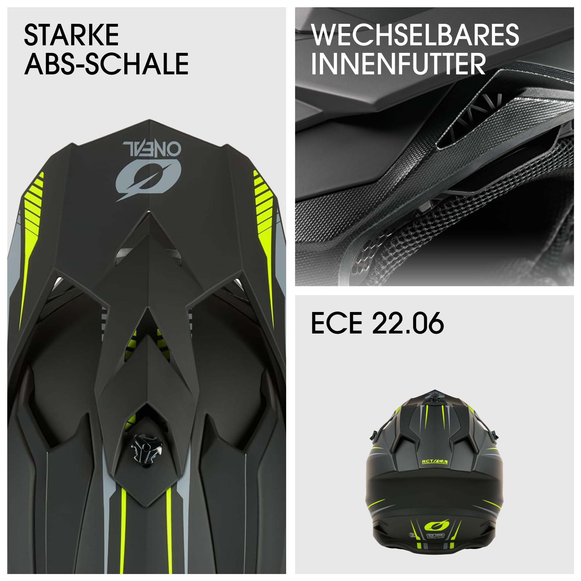 O'NEAL C-SRS Casco da motocross, MX Enduro, forte guscio in ABS, fodera interna imbottita e lavabile, ventilazione ottimale, chiusura di sicurezza microlock per adulti (giallo neon M)