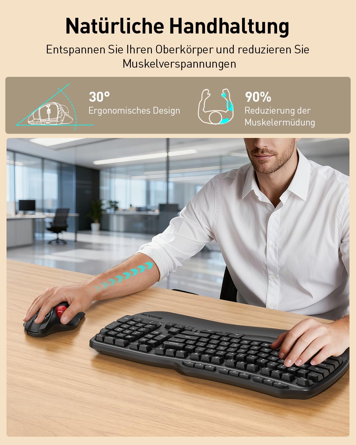 SABLUTE MAM2 Kabellose Trackball Maus, Wiederaufladbare Ergonomische Maus | Präzises und Reibungsloses Tracking, 3-Geräte-Verbindung (Bluetooth oder 2,4G USB-Empfänger), 5 DPI-Stufen für Mac, Windows