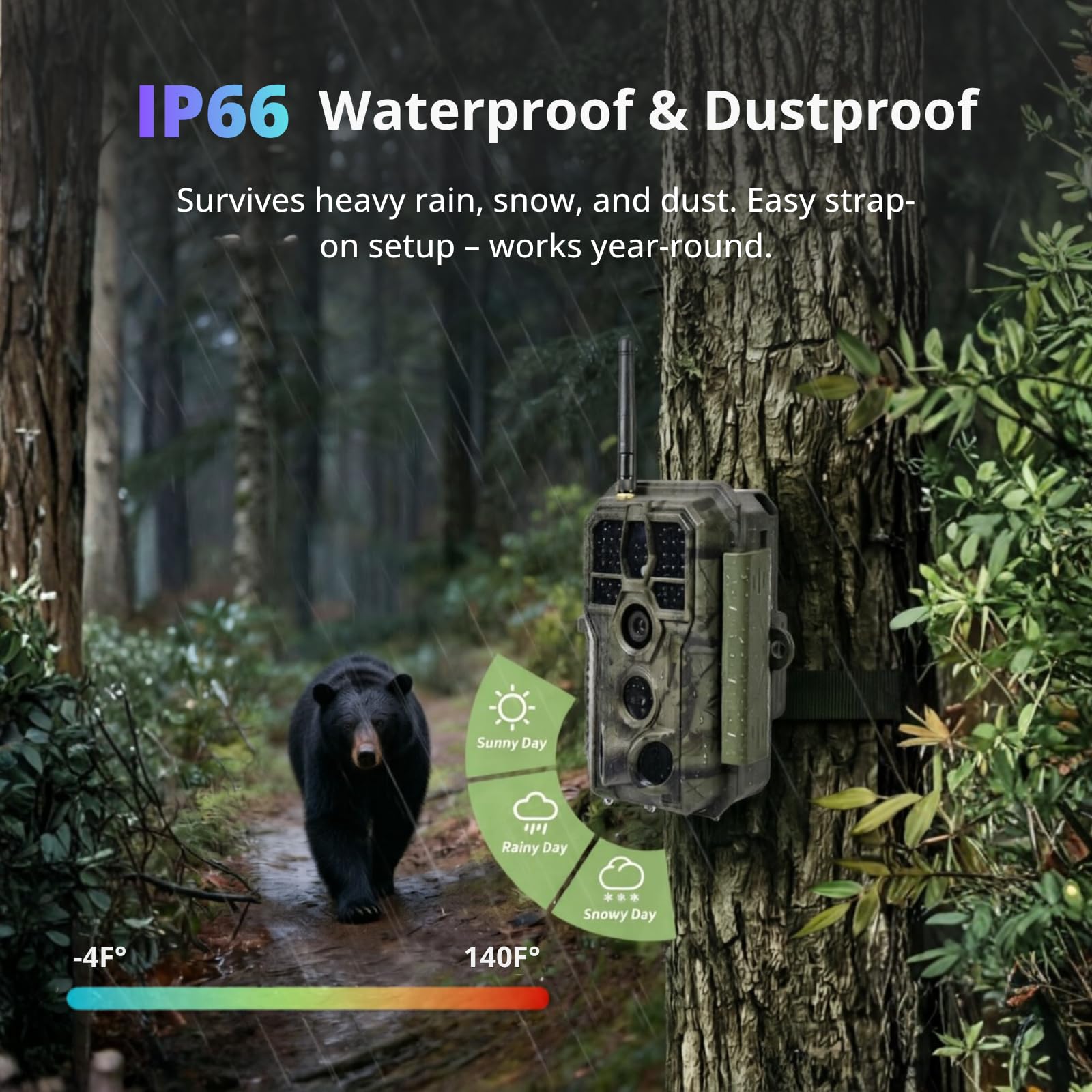 BlazeVideo Wildkamera WLAN mit App，Wildtierkamera Nachtsichtkamera Fotofalle 64MP 1296P Verbinden druch APP Bluetooth Antenne mit Nachtsicht Bewegungsmelder