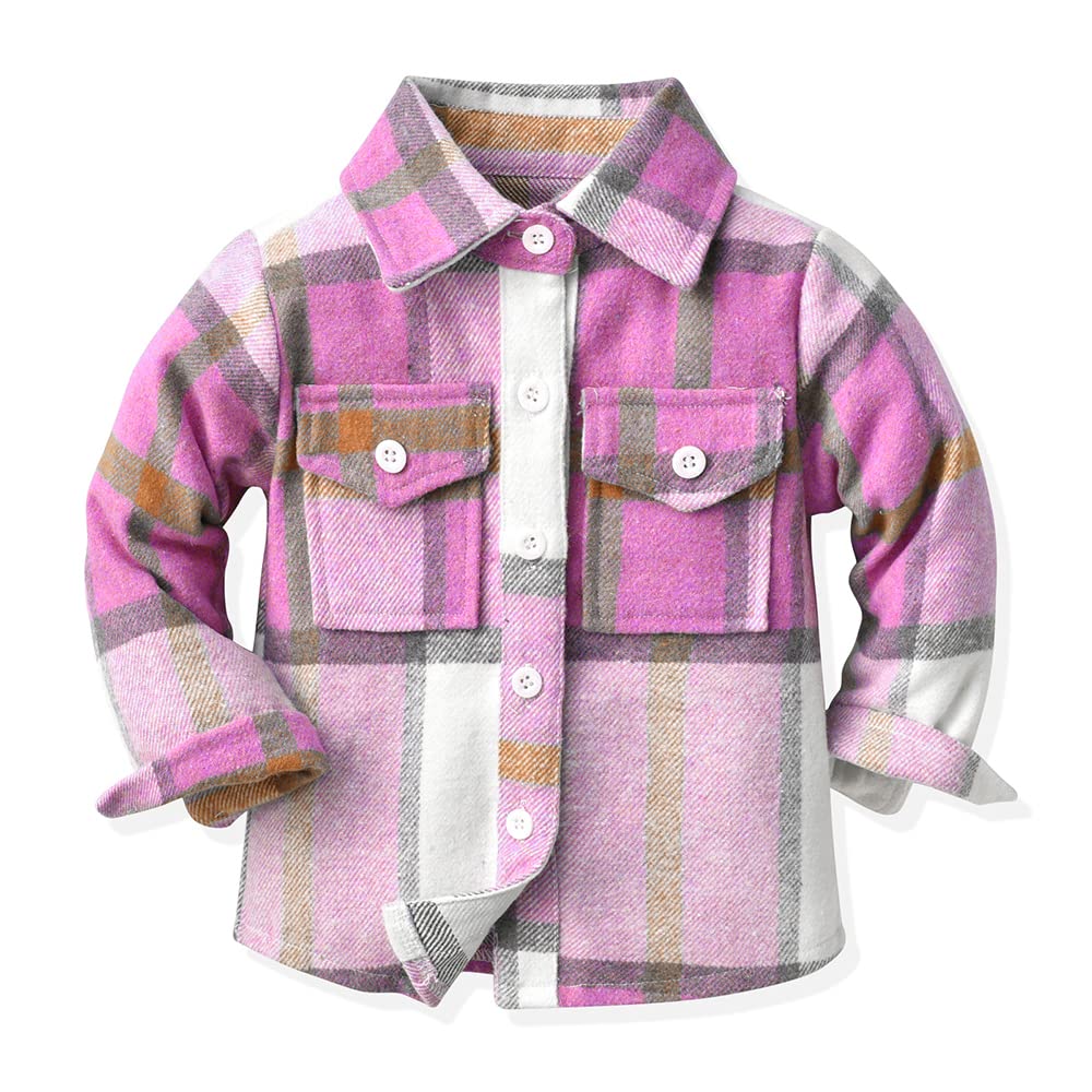 Toddler Baby Boys Girls Cute Plaid Lapel Flannel Long Sleeve