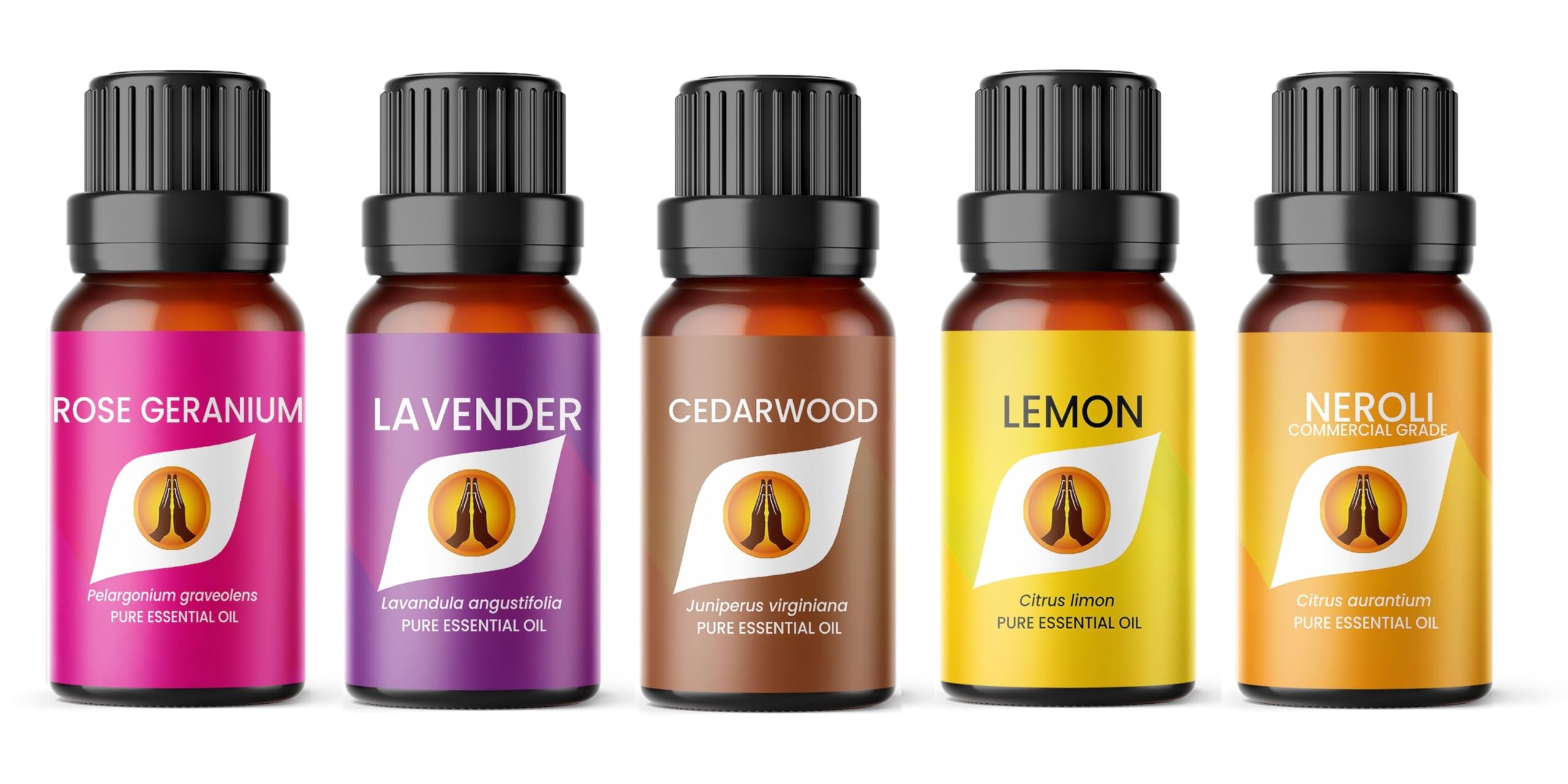 Anxiety Essential Oil Set for Diffusers | Lavender, Lemon, Neroli, Cedarwood & Rose Geranium 5 x 10ml | for Home Aromatherapy Gift for Her & Him, Candle Making, Soaps etc