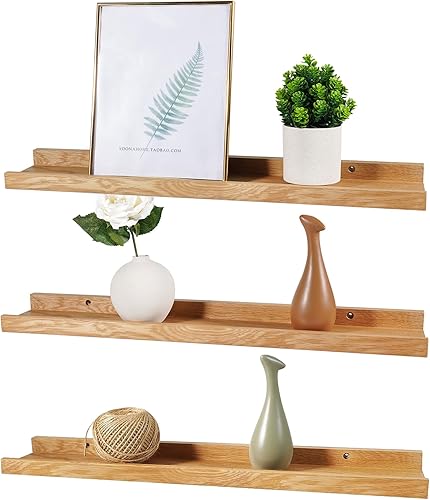 Recogwood Estantes flotantes de 24 pulgadas montados en la pared, estante de madera de roble macizo para decoración y almacenamiento, repisa de