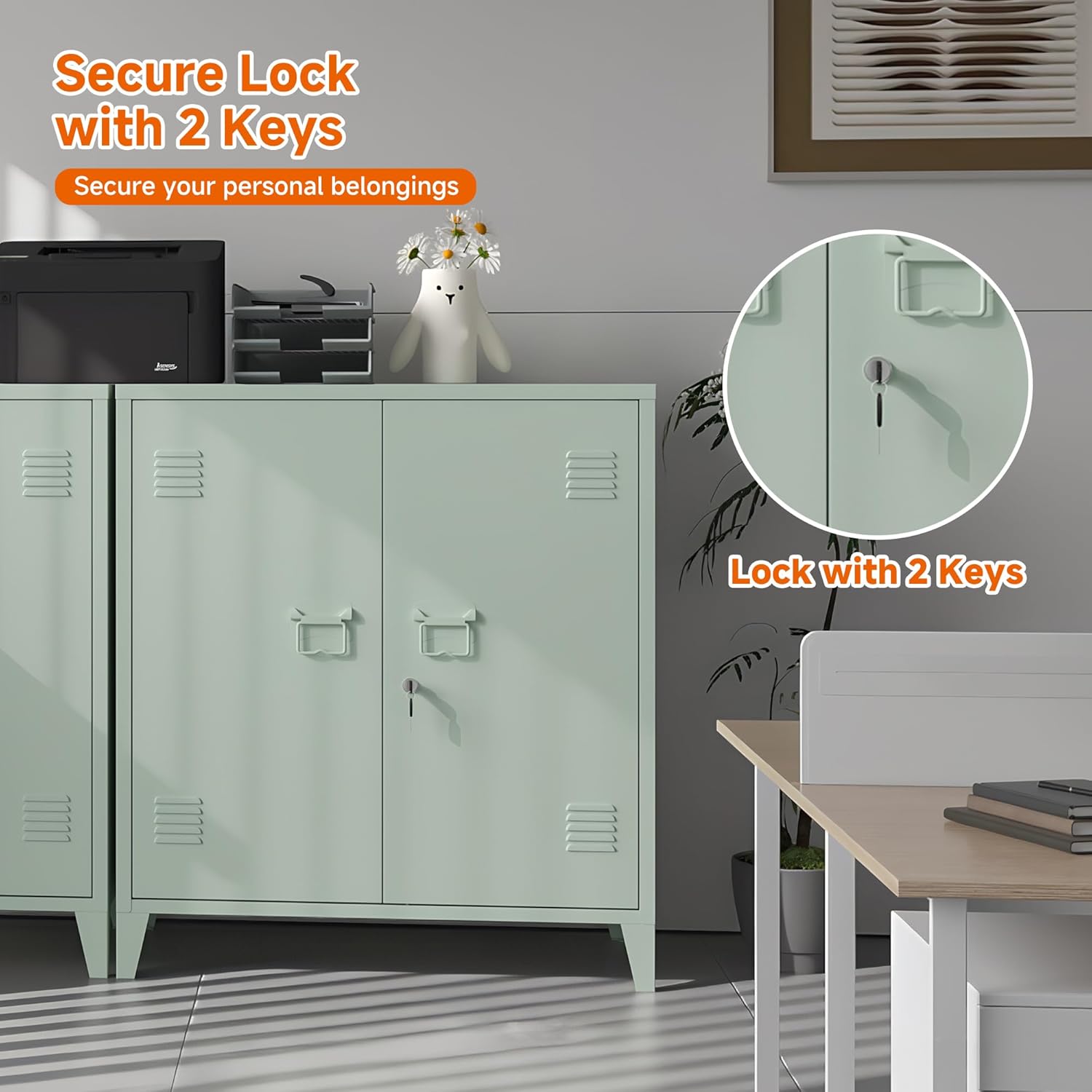 Metal Storage Cabinet 35.4”H Locking Storage Cabinet with 2 Adjustable Shelves and Doors, Small Storage Cabinet for Home Warehouse Office Garage (Green)