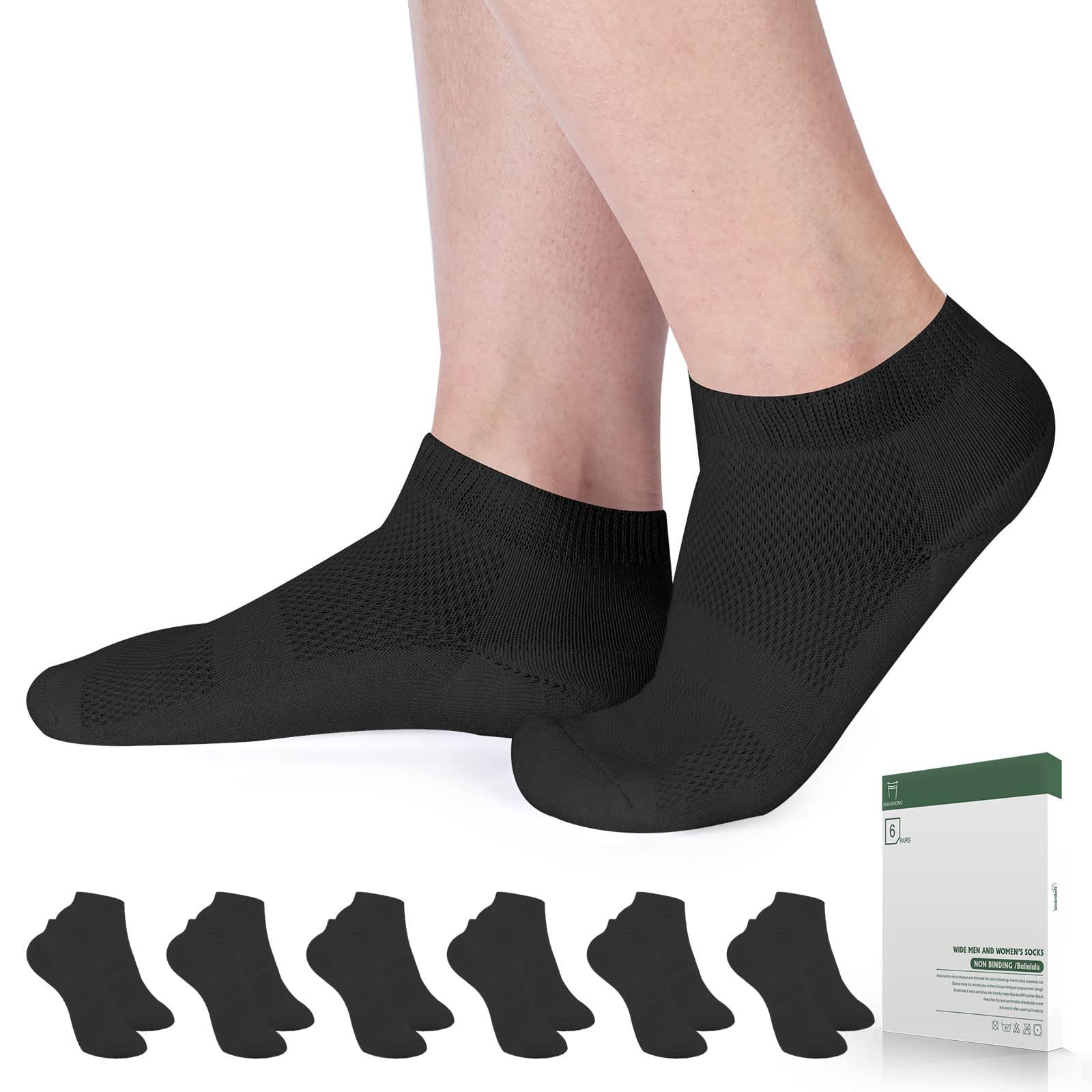 Bulinlulu Diabetic Socks for Women Men Size 7-9 9-11, 6 Pairs Low Cut Non Binding Socks for Women