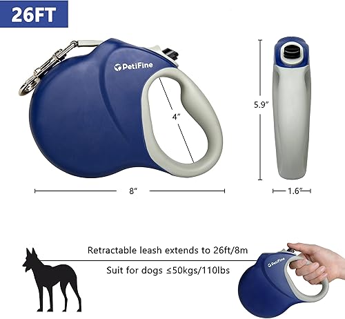 Miniatura 5 de PetiFine Correa retráctil resistente de 26 pies para perros grandes, correa extensible fuerte para perros de hasta 110 libras, cinta de nailon