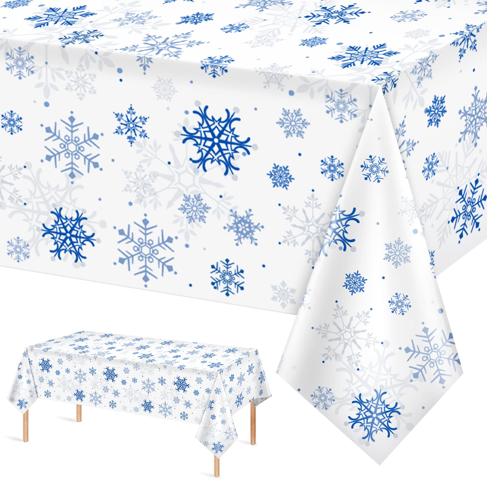 1 Pieces Snowflake Christmas Party Tablecloth Decorations,Plastic White Snowflake White Blue Xmas Backdrop Sign Table Cover Banner for Winter Christmas Holiday Party Supplies,54x108 inch（White/Blue）