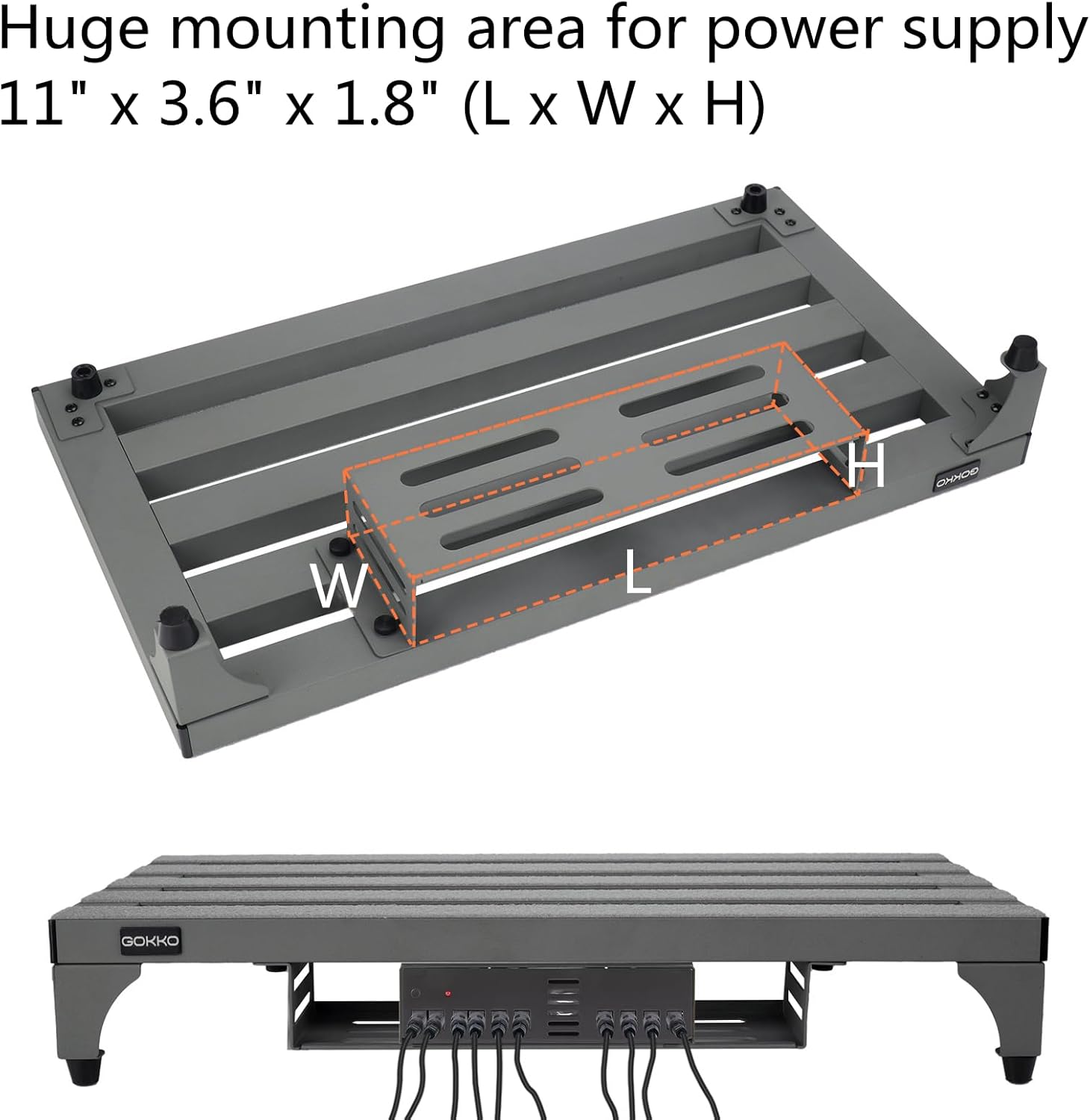GOKKO Aluminum Alloy Guitar Pedal Board 22" x 12.6" Pedalboard with Power Supply Bracket, Includes Carry Bag & Mounting Tapes (Gray, GKA-22GY)