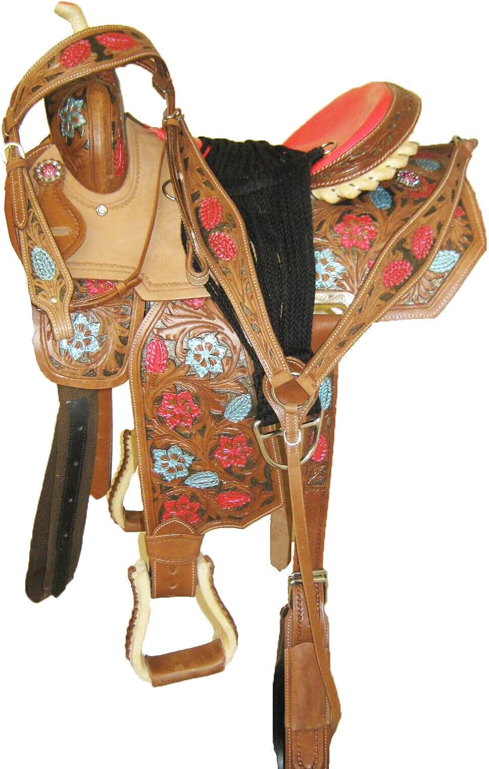 Handmade Premium Leather Comfort Western Barrel Racing Saddles for Horses Trail Equestrian Tooled Carved Horse Saddle for Equestrian Riding Size: 10-18 inch Seat QW37 (14" inches seat)