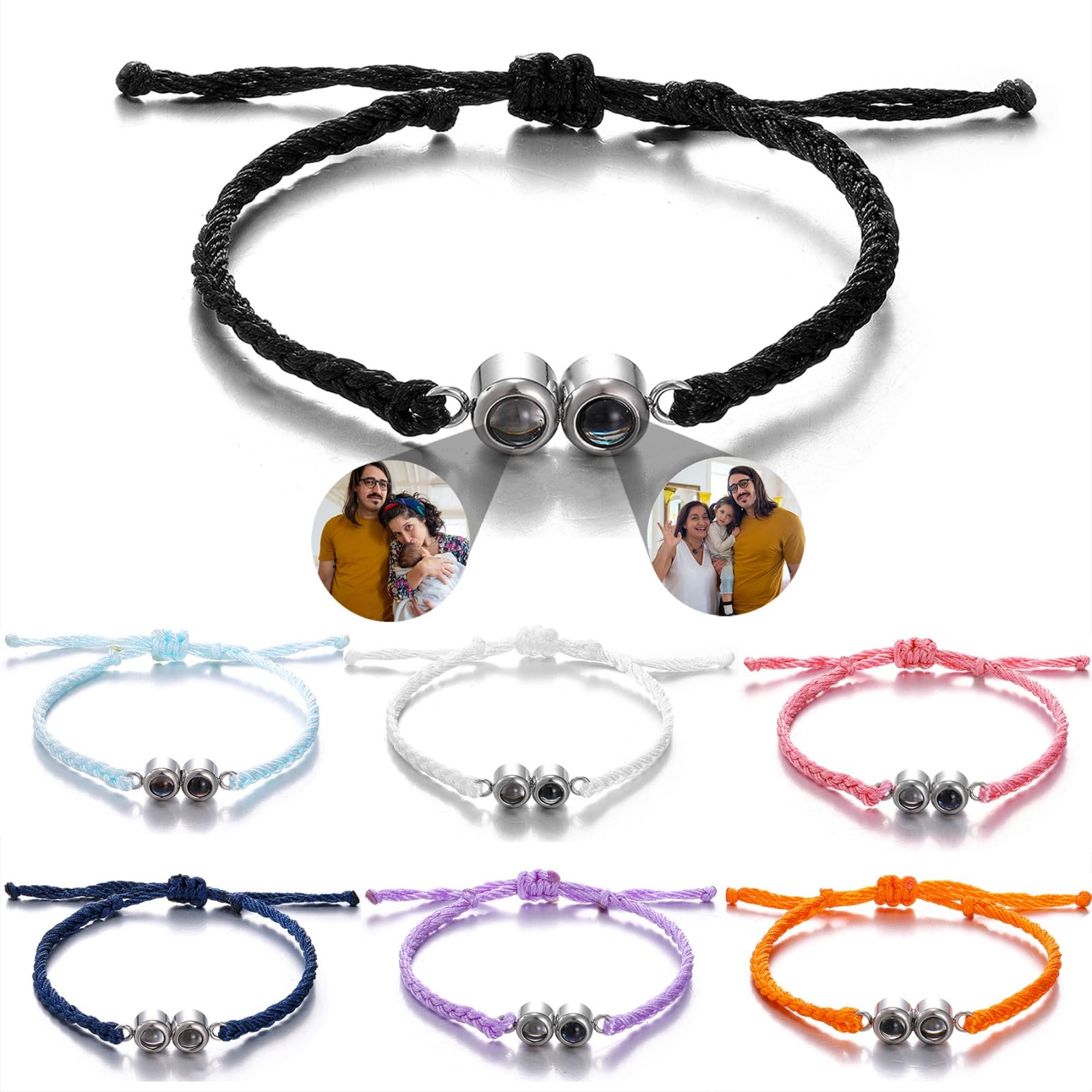 Gorm Bracciale Con Foto Proiettata Personalizzabile, Acciaio Inox, Corda Regolabile, Regalo Per Fidanzata/o, Compleanno