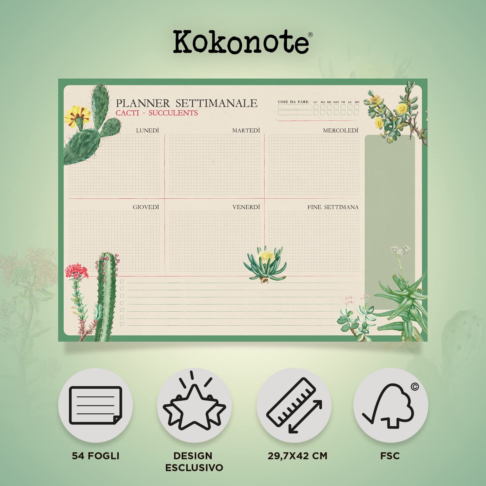 Planning Da Tavolo A3 Wild Flowers - Agenda Settimanale Con 54 Fogli A Strappo, In Italiano - Foto 3