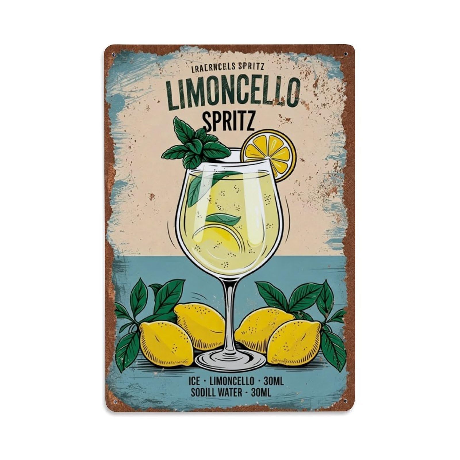 Limoncello Spritz Lemon Cocktail Bar Vintage Rectangular Decor Sign Vintage Aluminium Metal Sign, Retro Wall Decor for Home, Bar, Garage & Farmhouse 30x20cm