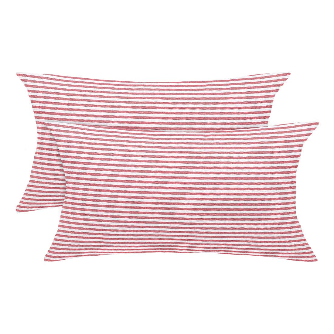 uxcell 2 Pack Woven Striped Lumbar Throw Pillow Cover Set Decorative Cushion Covers Rectangle Farmhouse Pillow Case for Sofa Bedroom Car Red and White