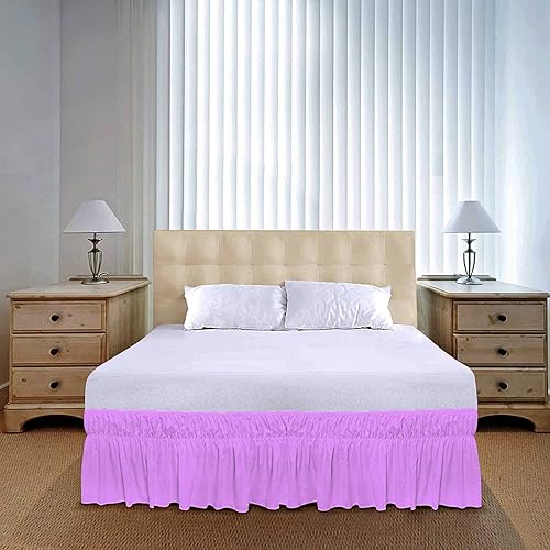 Miniatura 26 de Falda de cama con volantes envolvente con cinturón elástico ajustable, caída de 14 pulgadas, fácil de poner y quitar, mezcla de volantes de polvo