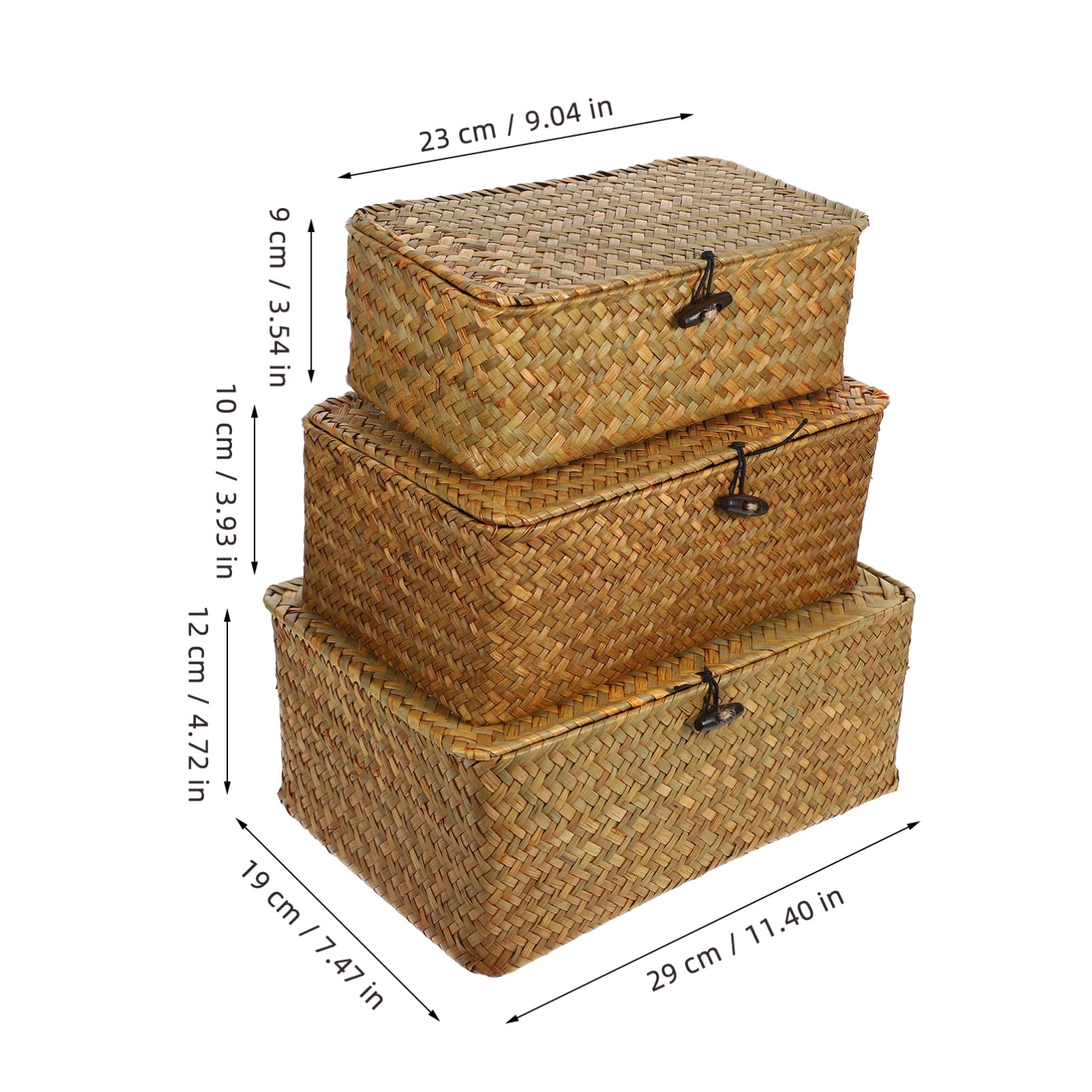 Scatola Portaoggetti Intrecciata in Paglia 3 Pezzi con Coperchio | Stile Naturale Rustico, Profumo Naturale, Soluzione Multifunzione per Ogni Stanza della Casa