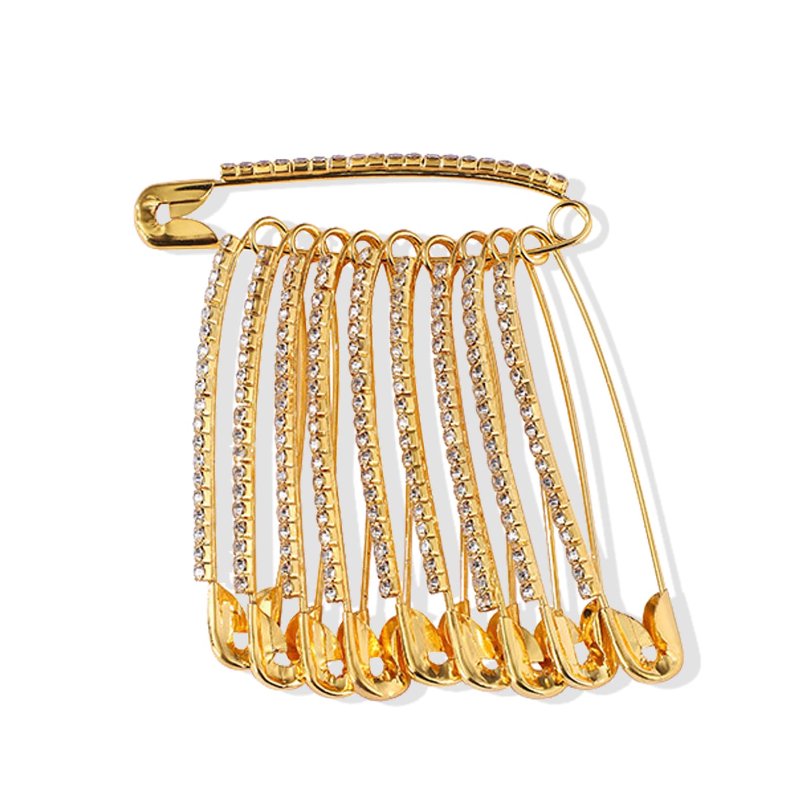 Targonix Women's Golden 12 Pcs Gold Safety Pins Large With Rhinestones, Decorative Brooch Pin For Scarf Saree And Clothing, Fancy Gold Safety Pin Brooch For Sweater Dress Accessories