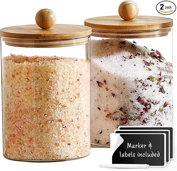 Set of 2 Large Glass Canisters for Kitchen Counter with Airtight Bamboo Lids