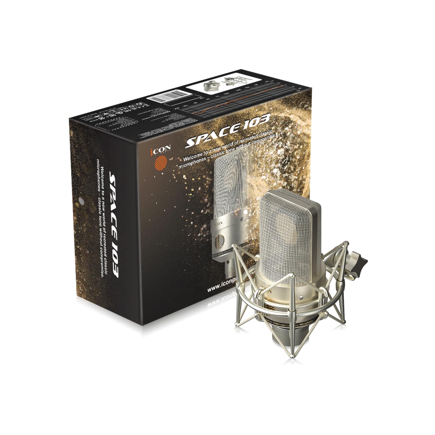 iCON Microfono a condensatore Pro Audio Space 103 con connettore XLR, diagramma polare cardioide, 20 Hz-20 kHz, gamma dinamica 123 dB, 8 dBA auto-rumore