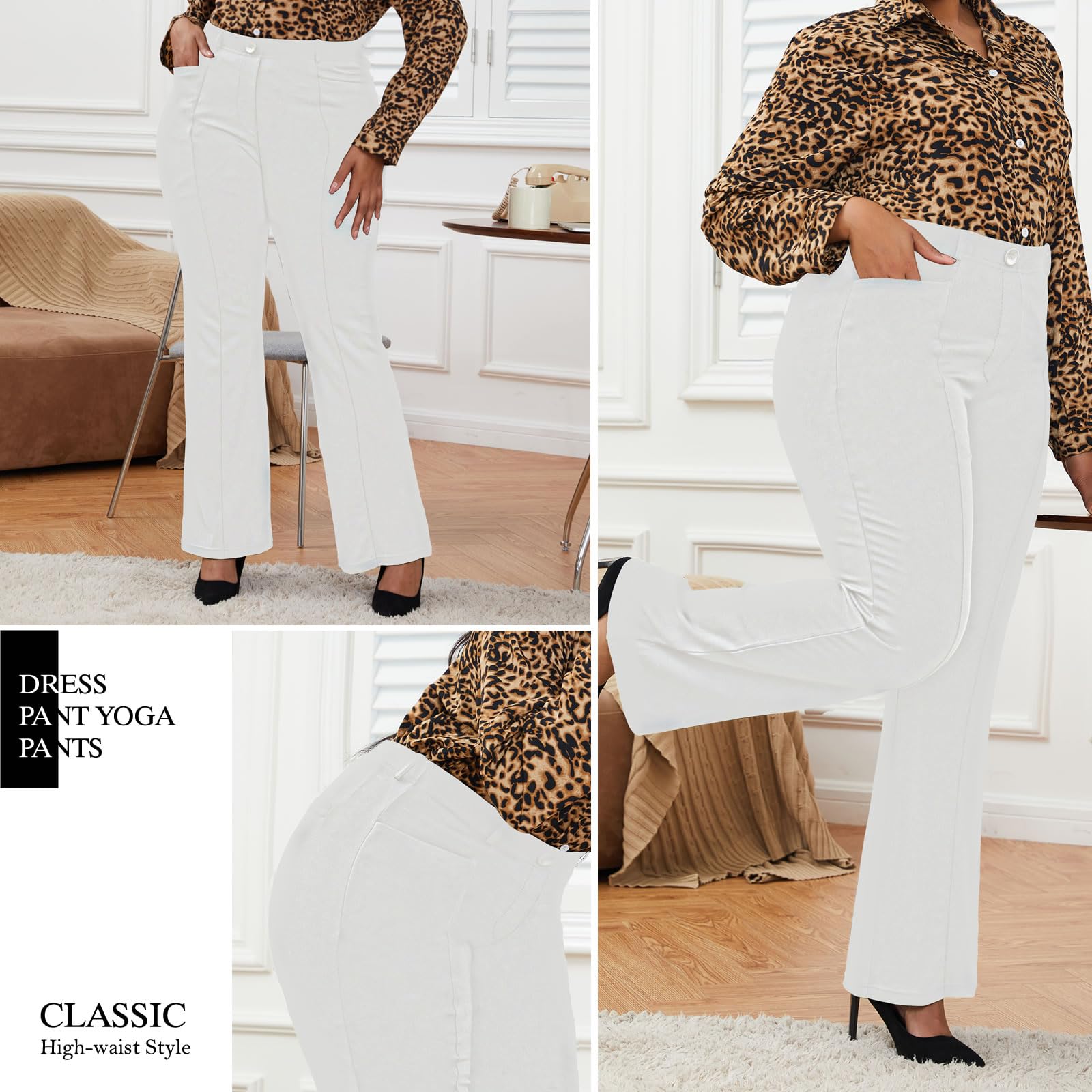Pantalones de vestir elásticos sin arrugas de talla grande para mujer, pantalones de meter cómodos pantalones de oficina