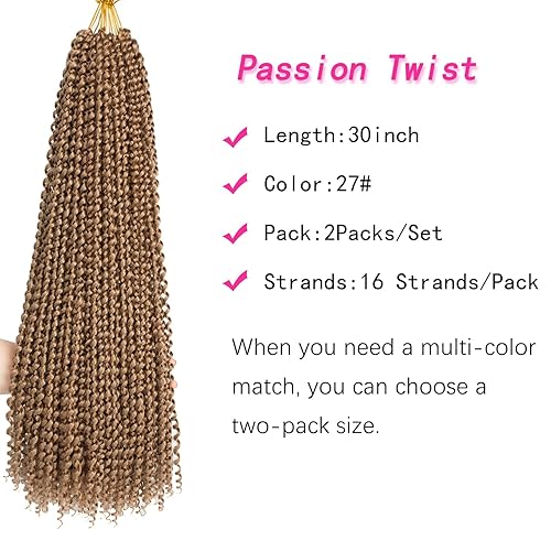 Miniatura 2 de Cabello de 30 pulgadas cabello de ganchillo ondulado rubio para mujer cabello de ganchillo rubio Passion Twist largo bohemio sintético rizado