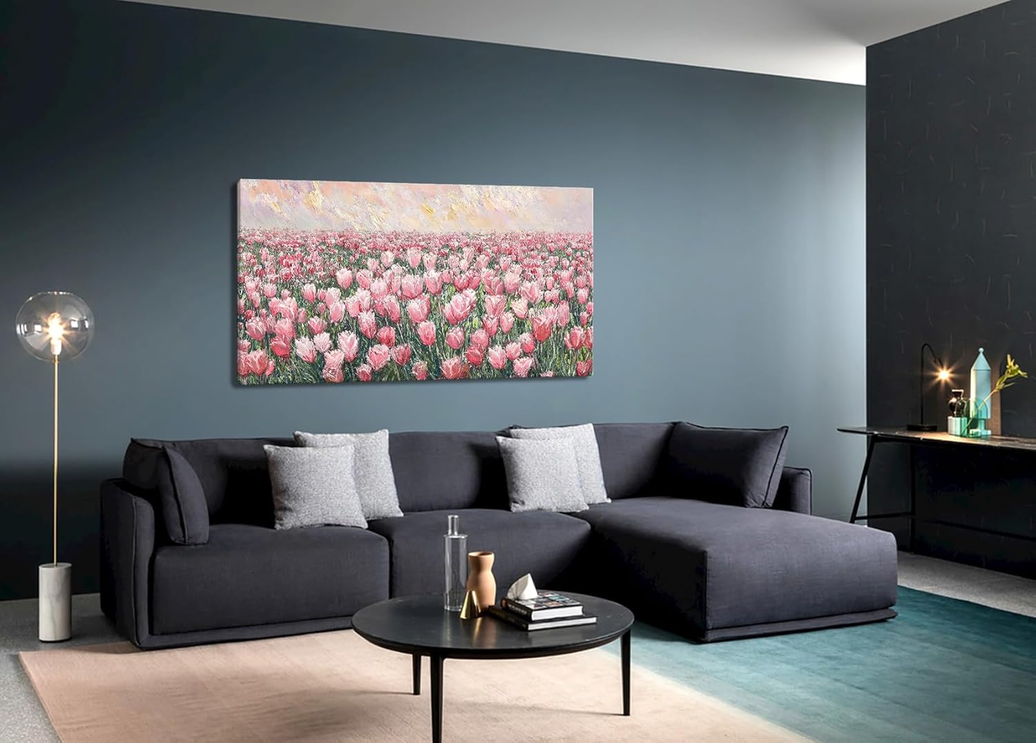 Kalormore Tulip Flower Framed Canvas Wall Art Modern Wildflower Wall Decor Large Elegant Floral Artwork for Living Room Bedroom Office (Pink)