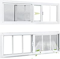 COLORPAPA 2-Pack 10x35" White Sliding Shed Windows with Tempered Glass & Screens for Chicken Coops, Garages, Barns
