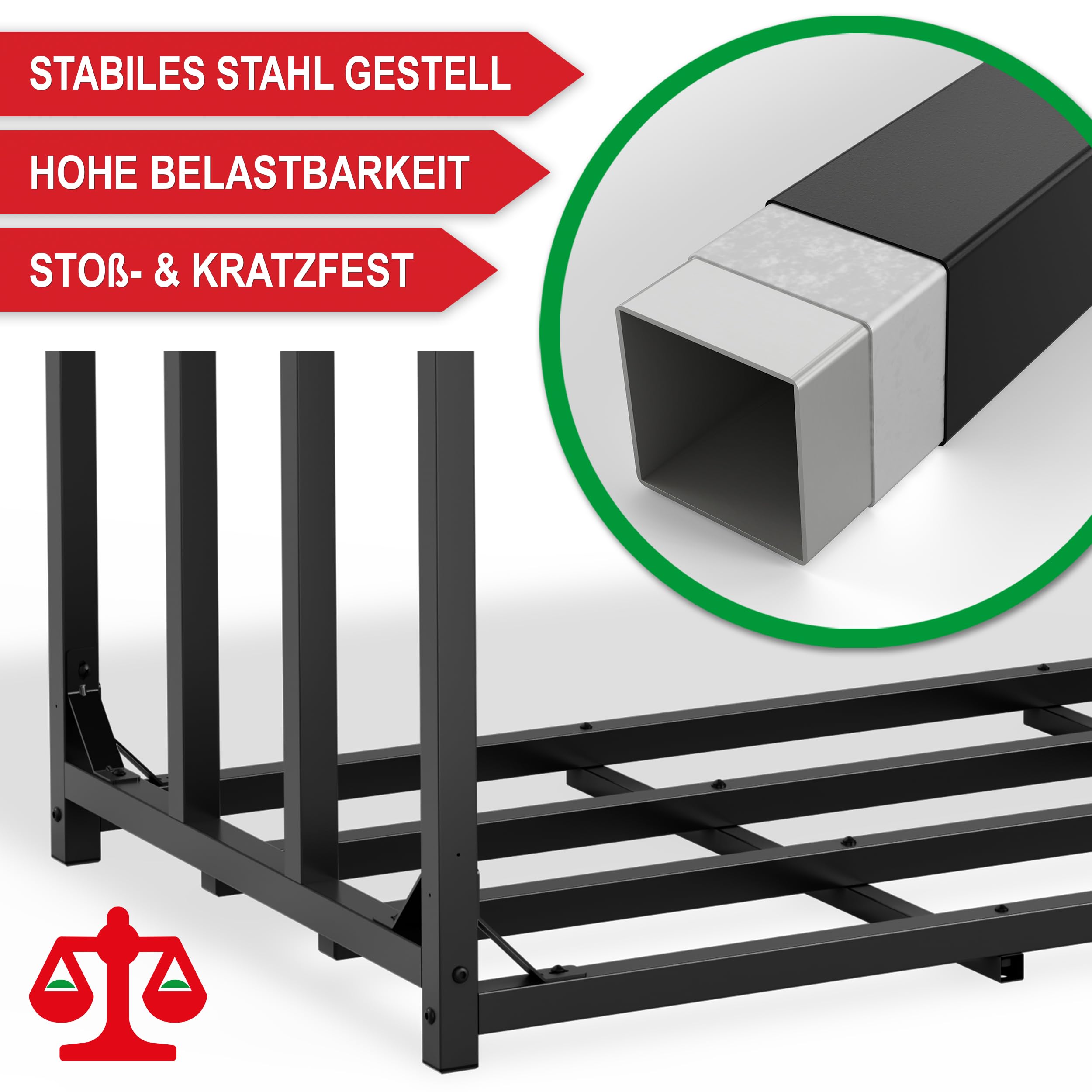Onbest Brennholzregal mit Dach – Kaminholzregal 185x70x185 cm | Metall-Holzlager für außen mit Regenrinne, Regenkette, Wetterschutz und Stapelhilfe für Kaminholz