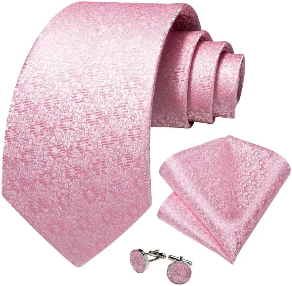 Men's Tie Sets Floral Solid Mens Set Silk Wedding Party Handkerchief Cufflinks Neckties Wholesale Gifts