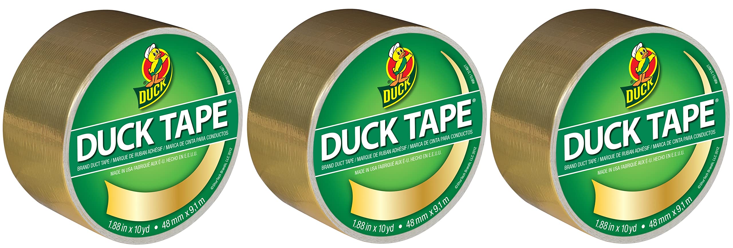 Duck Brand 280748 Color Duct Tape, Metallic Gold, 1.88 Inches x 10 Yards Each Roll, 3 Rolls
