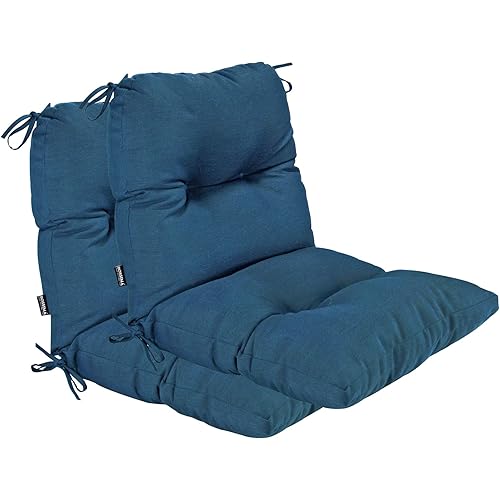 BOSSIMA Outdoor Indoor High Back Chair Tufted Cushions Thick Comfort Replacement Patio Seating Cushions Set of 2 Teal Blue