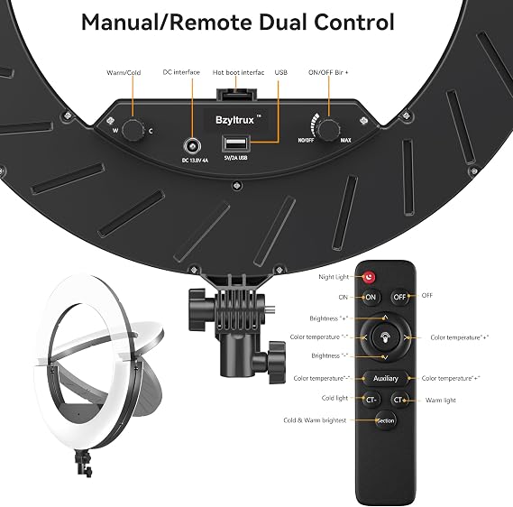 18 55W Ring Light, High Brightness, No Bracket, Linkable on Wall-Mounted Triangular Arm, Ideal for Studios & Makeup, Live Streaming & Hair Salons, Best Beginner LED Light