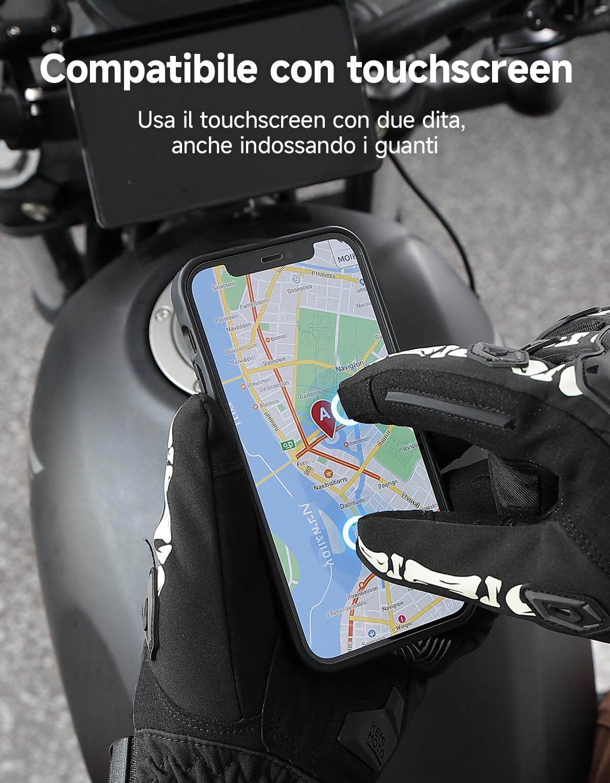 KEMIMOTO Guanti Moto Invernali, Guanti da Moto Termici Uomo Donna con Touch Screen e Impermeabile Protezione, Adatti da 0°C a 5°C, Ideali per Motociclismo a Ciclismo