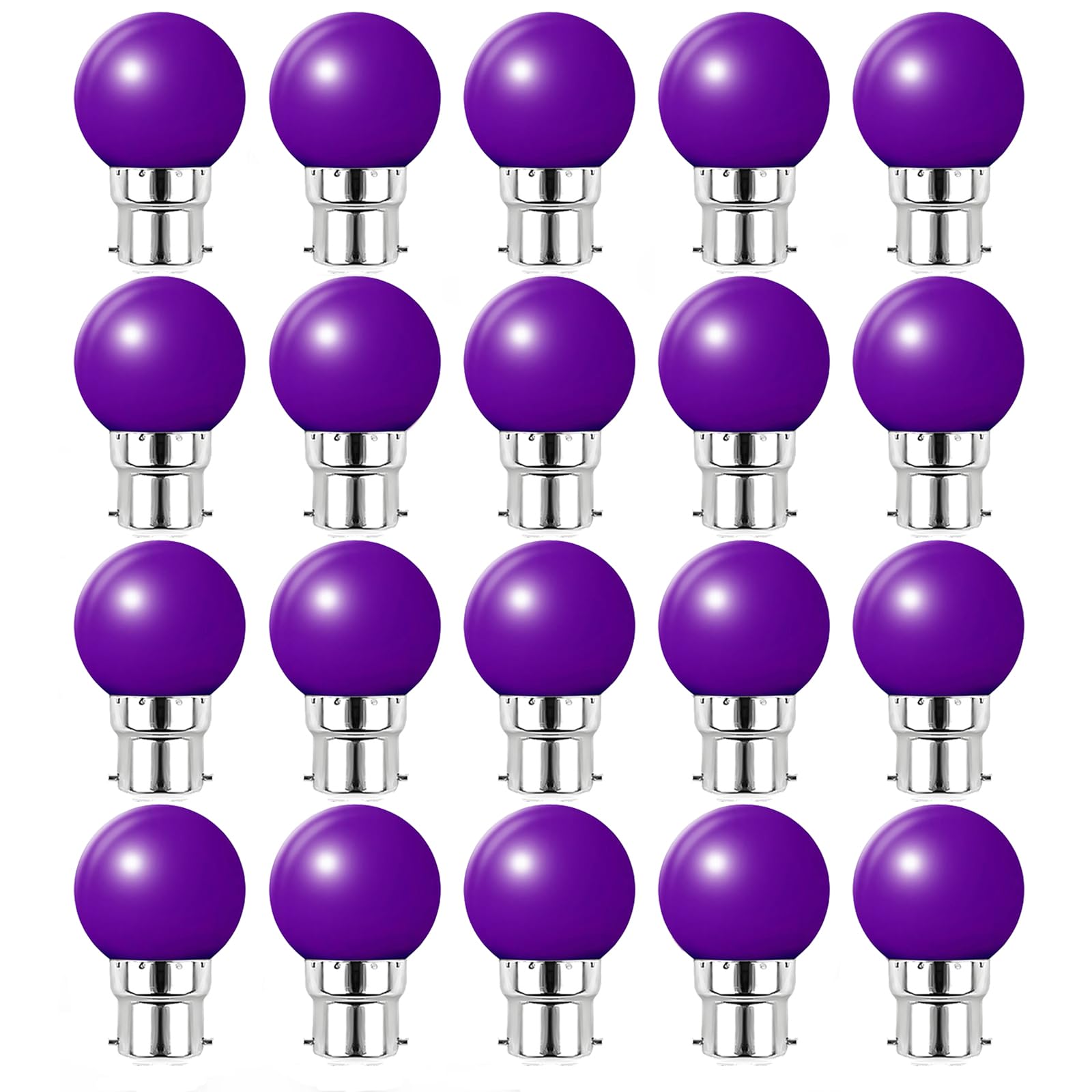 Jiotouhu B22 2W LED Light Bulb, Equivalent Incandescent 20W, 240LM AC 220V-240V B22 Bayonet Light Bulbs, G45 Mini Globe Bulb, Violet, Pack of 20