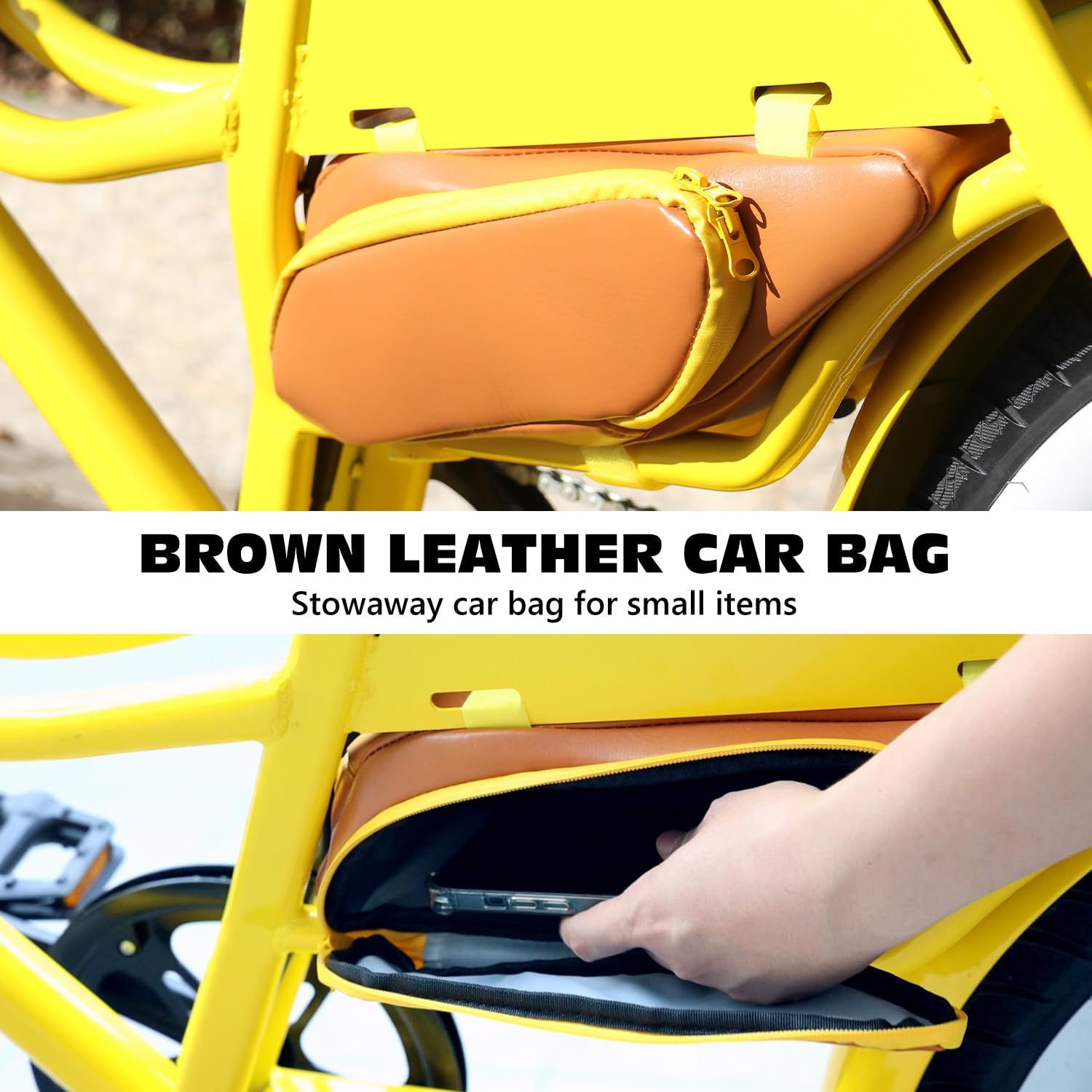 Brown Leather Car Bag for storage