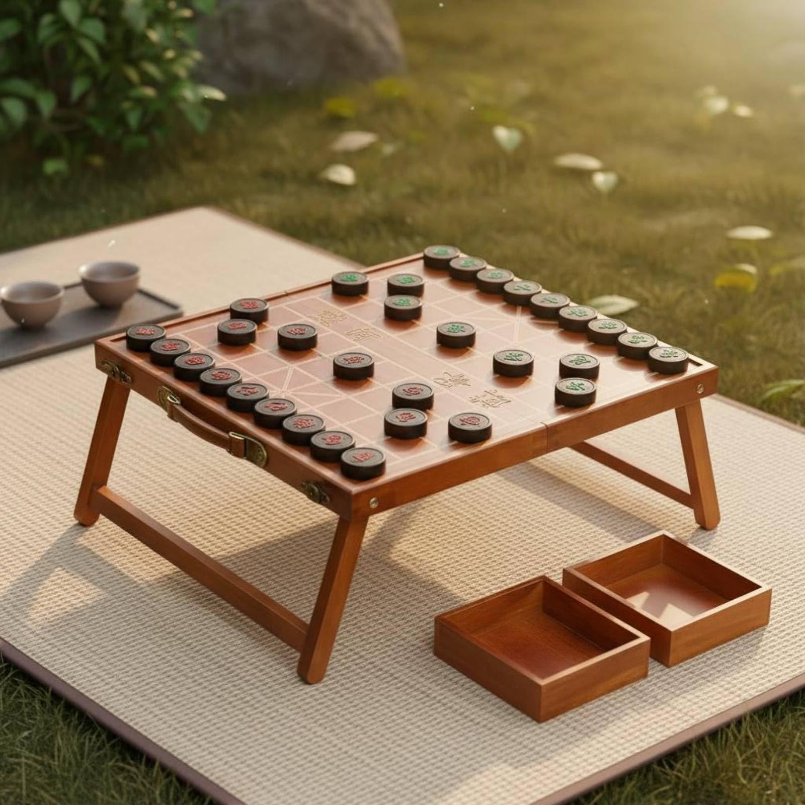 Scacchiera Pieghevole Tavolo da Gioco Legno Stile Xiangqi con Maniglia Trasporto Adatta a Allenamento Famiglia Tempo, Scacchiera Pieghevole + Scacchi In Sandalo Rosso Grandi