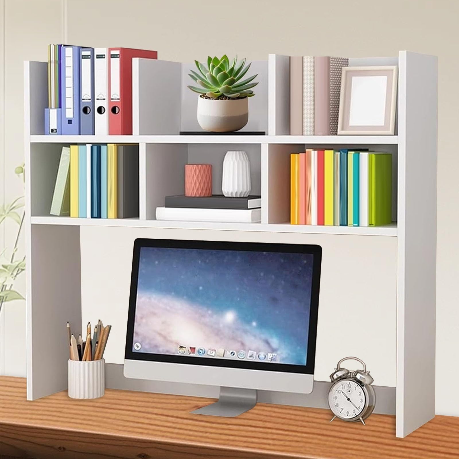 CWCQGH Open Desk Organizer - Versatile Tabletop Bookshelf for Books, Documents, Potted Plants, Cosmetics & Ornaments - Space-Saving Home Office Storage Solution,80cm/31.5in