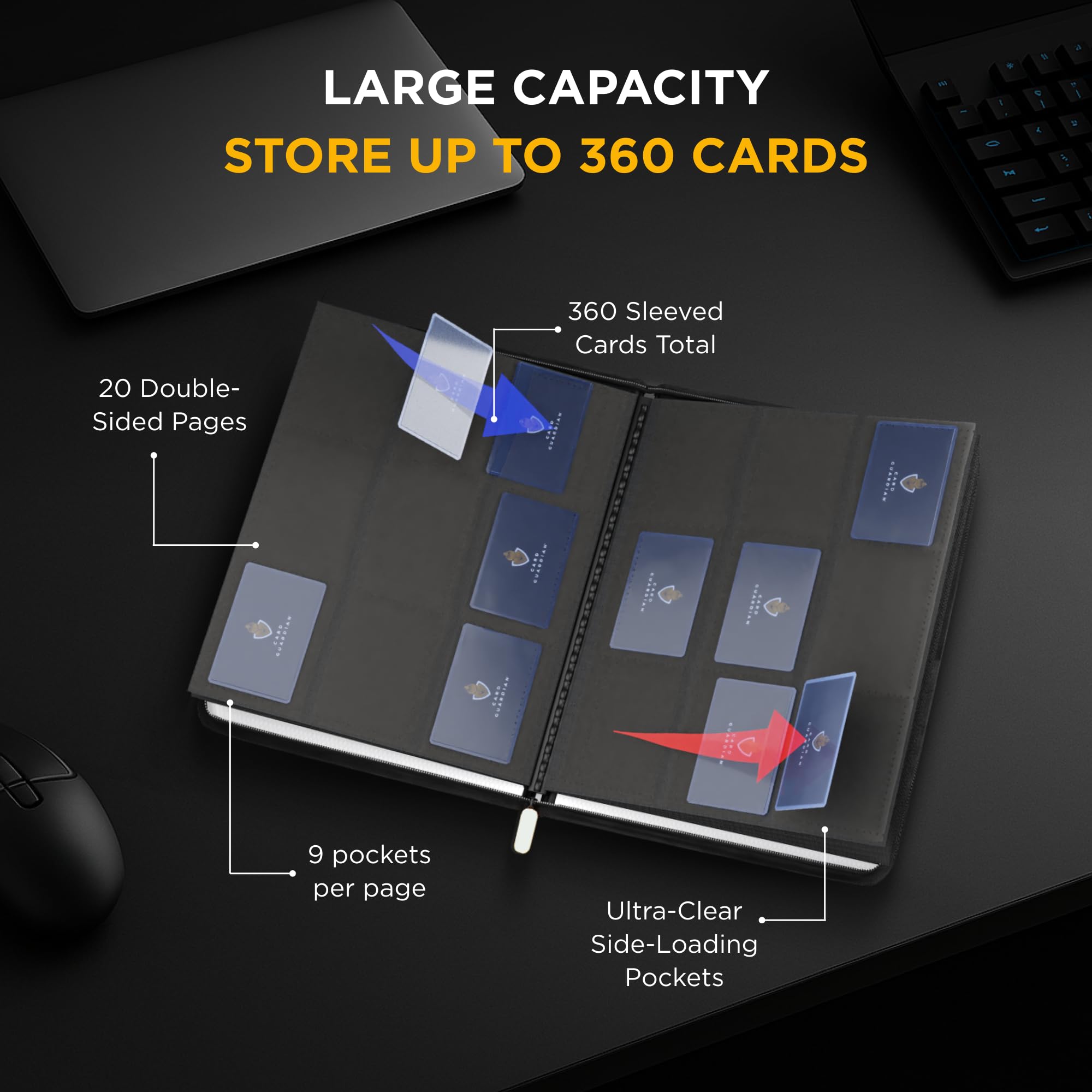 Card Guardian 9 Pocket Card Binder with Zipper, Holds 360 Cards, Side Loading Trading Card Binder for TCG & Football - Image 2