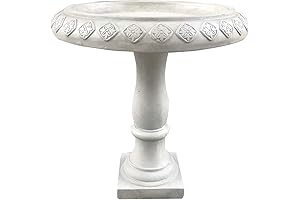 Lightweight Cement Textured Floral Birdbath