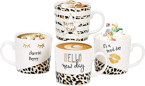 Bruntmor Juego de 4 tazas de café de 18 onzas, juego de tazas de café lisas apilables de porcelana grande de 18 onzas, el mejor juego de tazas de