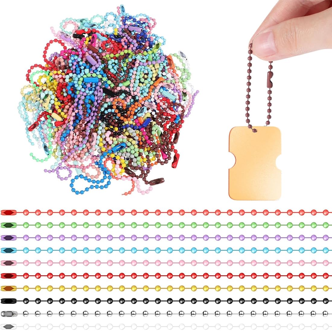 LQI 100 pz Catene a Sfera Colorate Catene con Ciondolo in Metallo Portachiavi Catene a Sfera Colorate Corte con Fibbie Lunghezza Regolabile per Portachiavi con Etichetta