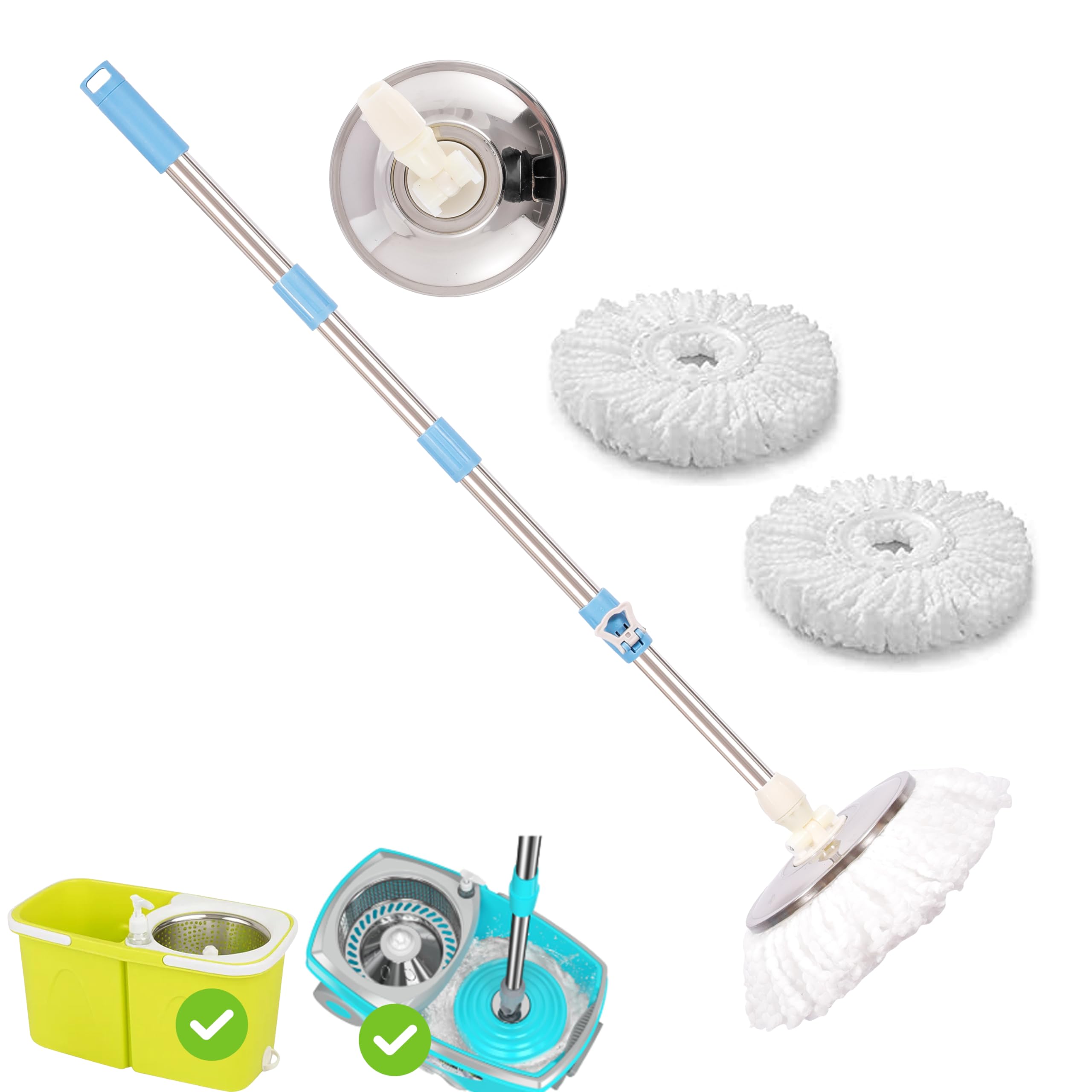 ARSUK Mop 360° Obrotowy – Regulowany Teleskopowy Uchwyt 127 cm ze Stali Nierdzewnej – 2 Wkłady Mikrofibrowe – Idealny do Paneli, Płytek i Drewna