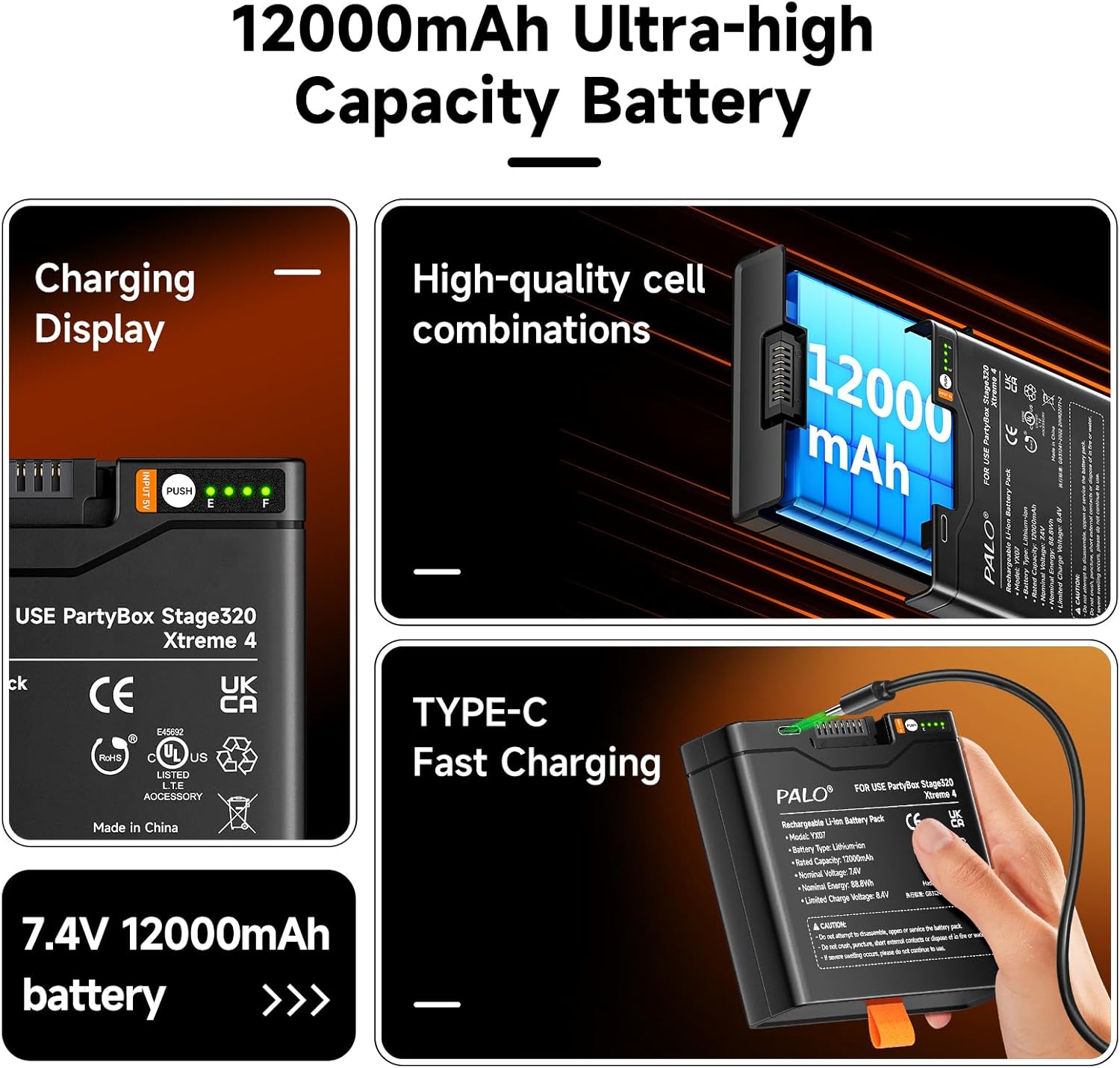 Upgraded 12000mAh Replacement Battery Compatible with JBL PartyBox Stage 320 & Xtreme 4, Replacement for Battery 400