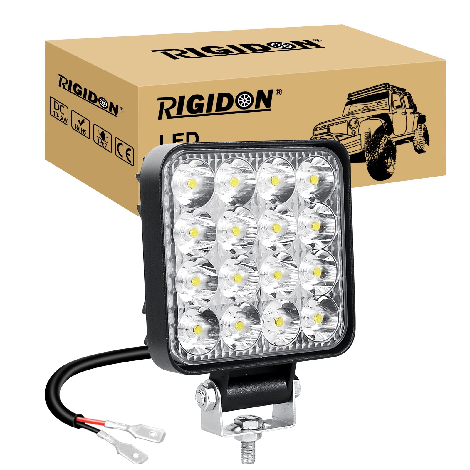 RIGIDON 1 Pcs Faro de trabajo rectangular, 3.3 pulgadas mini 48W, Spot lámpara para off road camión coche ATV 4x4 tractor moto, Exterior foco led 12v 24v spotlights faros antiniebla - 1