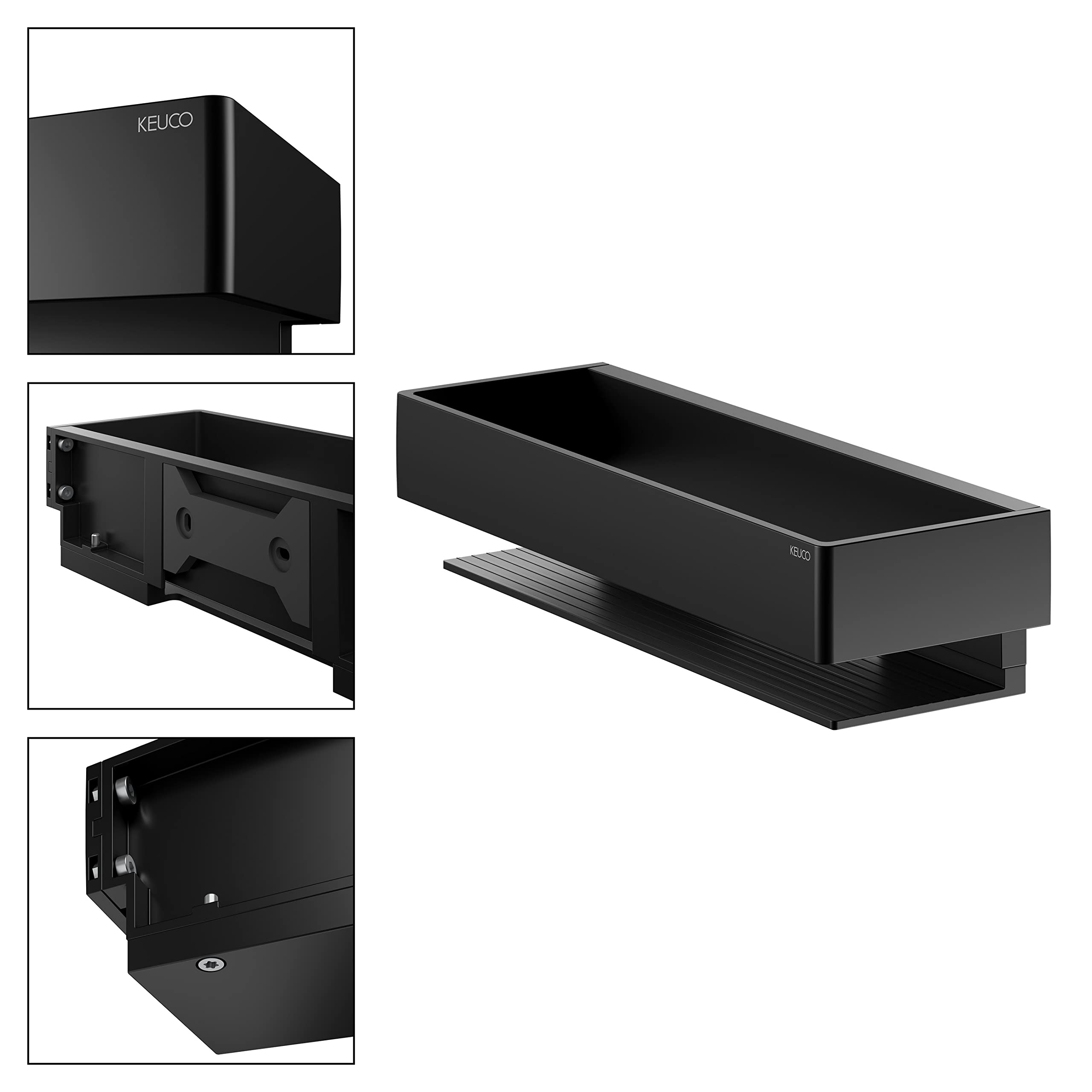 Keuco Edition 11 Duschkorb 30 cm, Aluminium schwarz matt | Made in Germany, abnehmbar, inkl. Schrauben und Dübel, Duschablage zum Bohren
