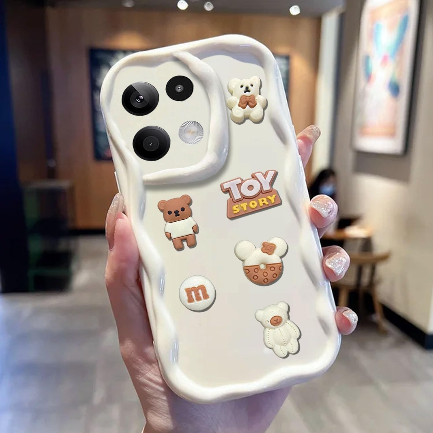 KC Back Cover for Mi Redmi Note 13 5G, 3D Cute New Curly Wave Frame Cartoon Characters and Donut Shockproof Soft Bumper Silicone Case with Camera Protection (White) (B0D1MQM47C) Amazon Price History, Amazon Price Tracker
